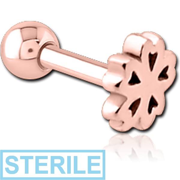 STERILE ROSE GOLD PVD COATED SURGICAL STEEL TRAGUS MICRO BARBELL - CLOVER