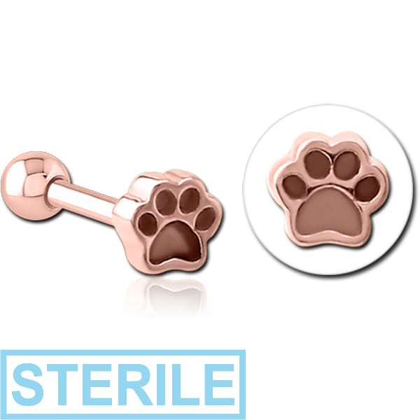 STERILE ROSE GOLD PVD COATED SURGICAL STEEL TRAGUS MICRO BARBELL - ANIMAL PAW INDENT