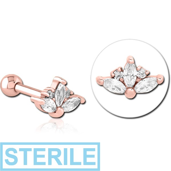 STERILE ROSE GOLD PVD COATED SURGICAL STEEL JEWELLED TRAGUS MICRO BARBELL
