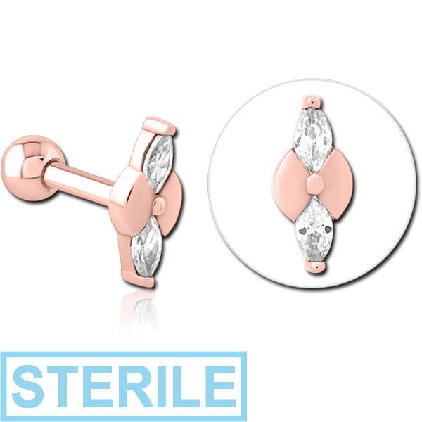 STERILE ROSE GOLD PVD COATED SURGICAL STEEL JEWELLED TRAGUS MICRO BARBELL - BOW TIE