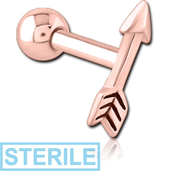 STERILE ROSE GOLD PVD COATED SURGICAL STEEL TRAGUS MICRO BARBELL - ARROW