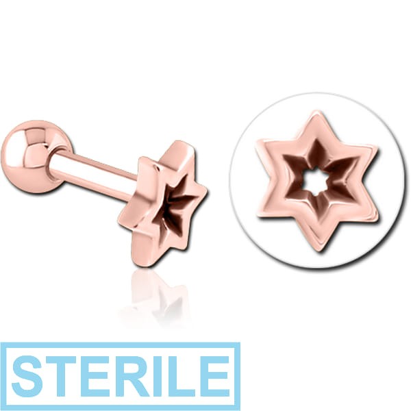 STERILE ROSE GOLD PVD COATED SURGICAL STEEL TRAGUS MICRO BARBELL - STAR