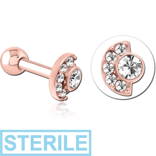 STERILE ROSE GOLD PVD COATED SURGICAL STEEL JEWELLED TRAGUS MICRO BARBELL - MOON AND STARS