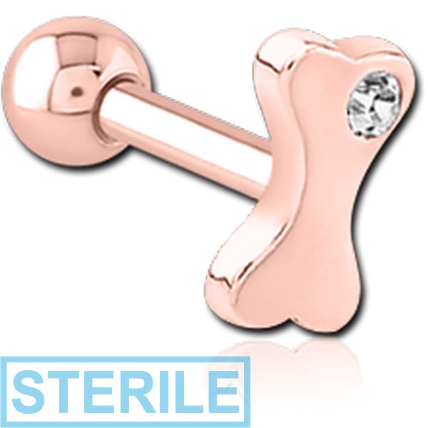 STERILE ROSE GOLD PVD COATED SURGICAL STEEL JEWELLED TRAGUS MICRO BARBELL - BONE
