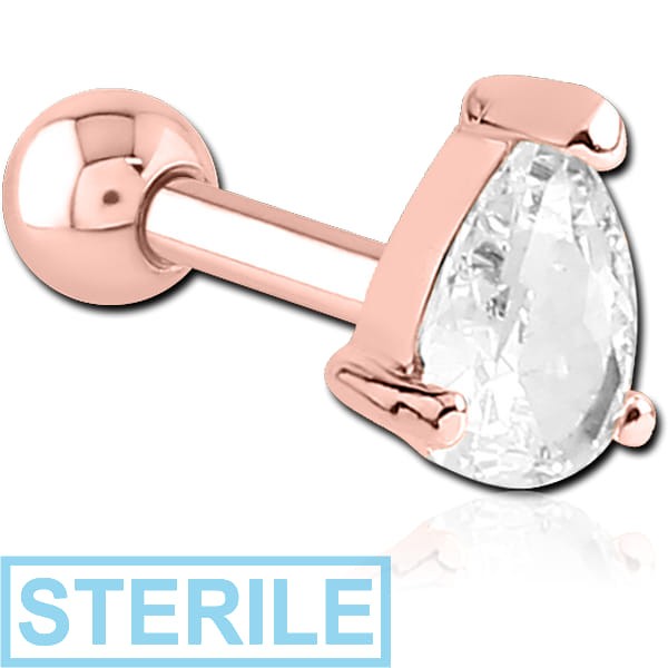 STERILE ROSE GOLD PVD COATED SURGICAL STEEL JEWELLED TRAGUS MICRO BARBELL - DROP
