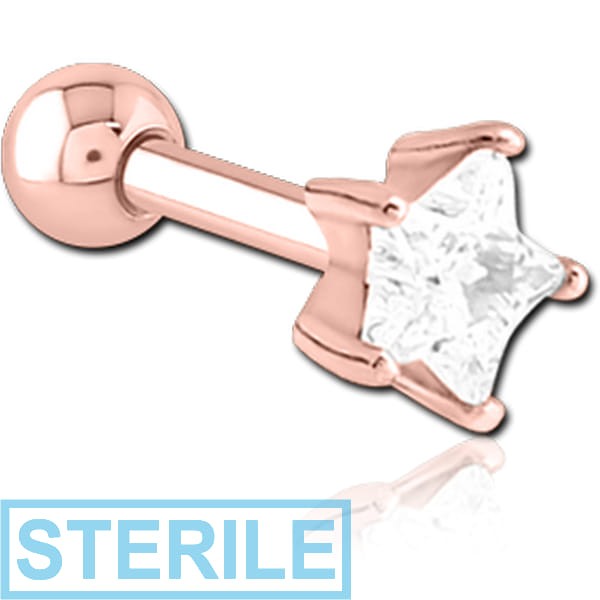 STERILE ROSE GOLD PVD COATED SURGICAL STEEL JEWELLED TRAGUS MICRO BARBELL - STAR