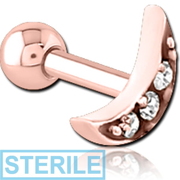 STERILE ROSE GOLD PVD COATED SURGICAL STEEL JEWELLED TRAGUS MICRO BARBELL - CRESCENT