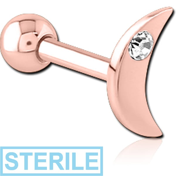 STERILE ROSE GOLD PVD COATED SURGICAL STEEL JEWELLED TRAGUS MICRO BARBELL - CRESCENT