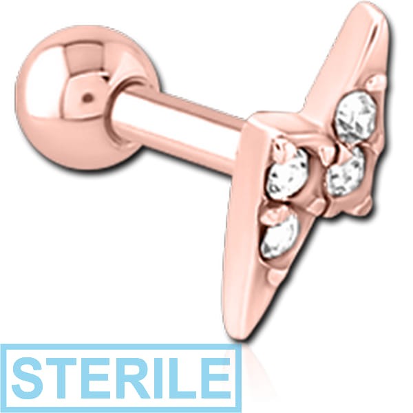 STERILE ROSE GOLD PVD COATED SURGICAL STEEL JEWELLED TRAGUS MICRO BARBELL - THUNDER