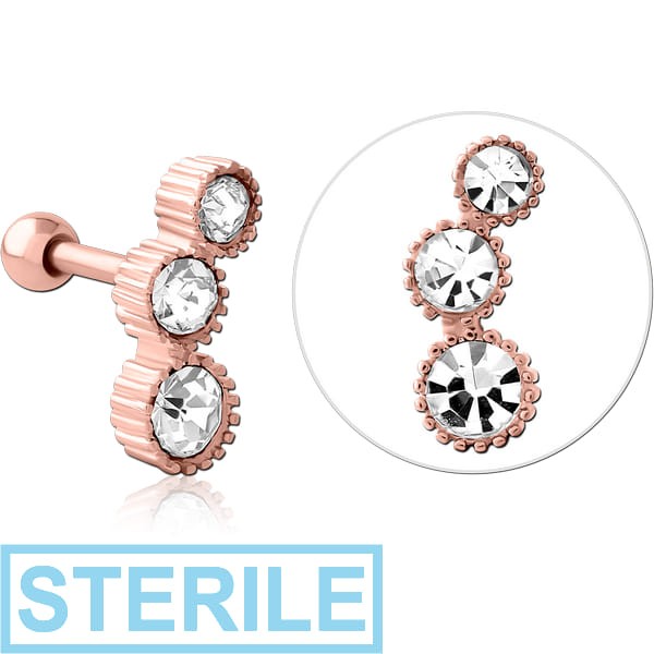 STERILE ROSE GOLD PVD COATED SURGICAL STEEL JEWELLED TRAGUS MICRO BARBELL