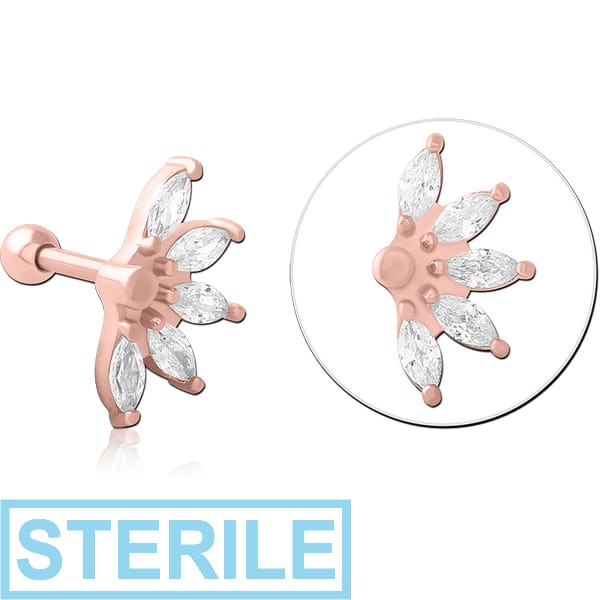 STERILE ROSE GOLD PVD COATED SURGICAL STEEL JEWELLED TRAGUS MICRO BARBELL