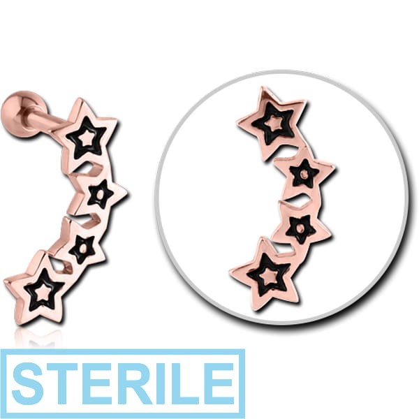 STERILE ROSE GOLD PVD COATED SURGICAL STEEL TRAGUS MICRO BARBELL WITH ENAMEL - FOUR STARS