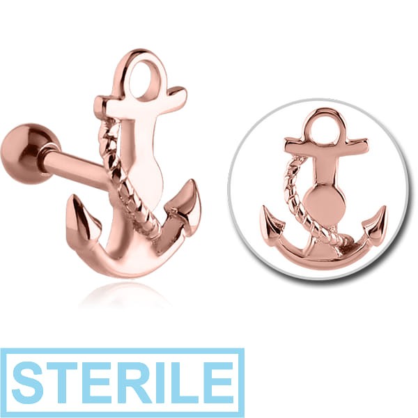 STERILE ROSE GOLD PVD COATED SURGICAL STEEL ANCHOR TRAGUS MICRO BARBELL