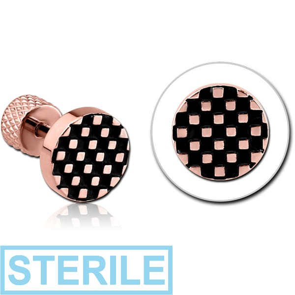 STERILE ROSE GOLD PVD COATED SURGICAL STEEL CHECKER BUTTON TRAGUS MICRO BARBELL