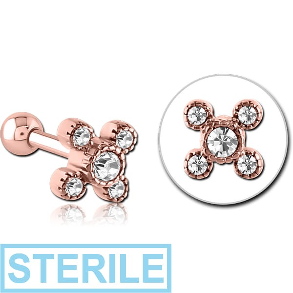 STERILE ROSE GOLD PVD COATED SURGICAL STEEL JEWELLED TRAGUS MICRO BARBELL