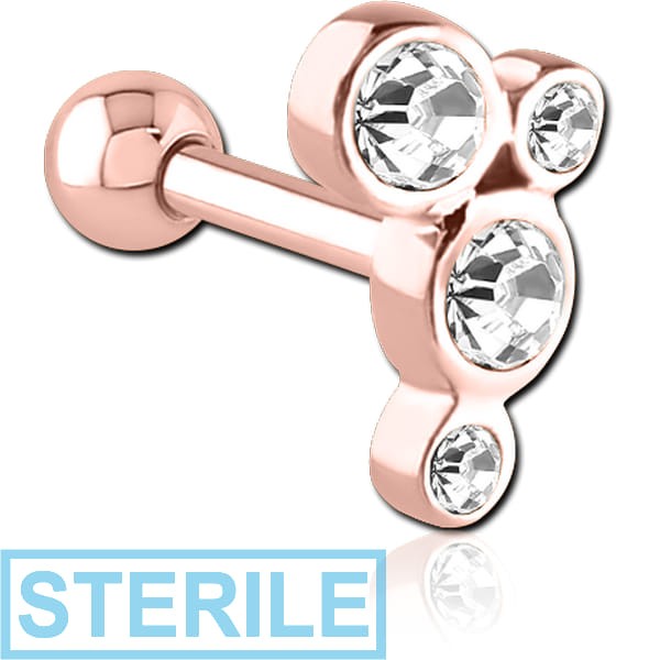 STERILE ROSE GOLD PVD COATED SURGICAL STEEL JEWELLED TRAGUS MICRO BARBELL - FIVE DISKS
