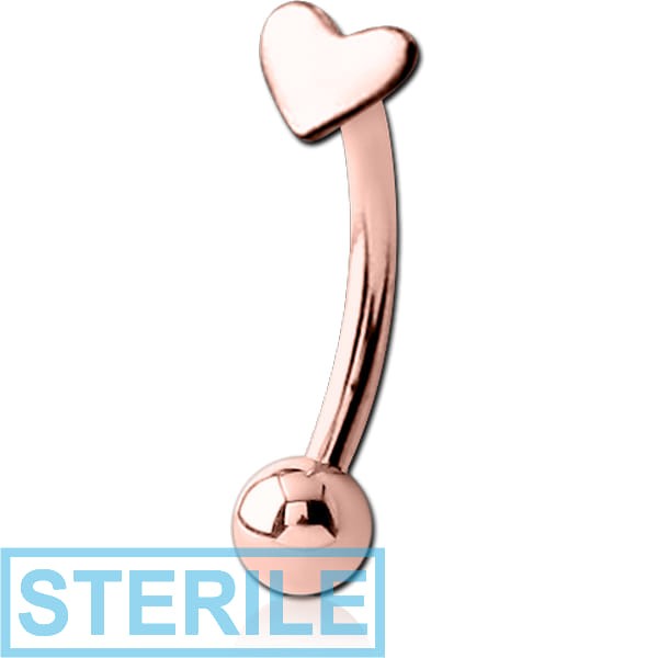 STERILE ROSE GOLD PVD COATED SURGICAL STEEL HEART FANCY CURVED MICRO BARBELL