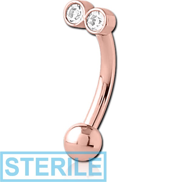 STERILE ROSE GOLD PVD COATED SURGICAL STEEL JEWELLED FANCY CURVED MICRO BARBELL