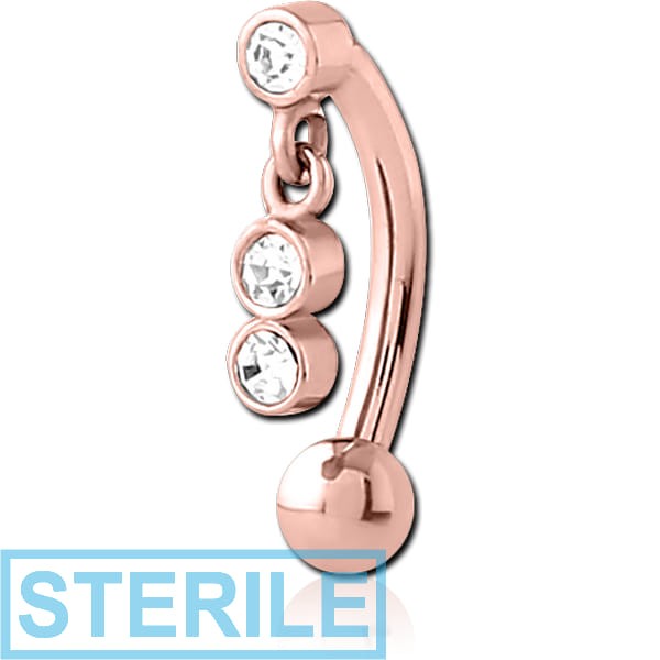 STERILE ROSE GOLD PVD COATED SURGICAL STEEL JEWELLED FANCY CURVED MICRO BARBELL