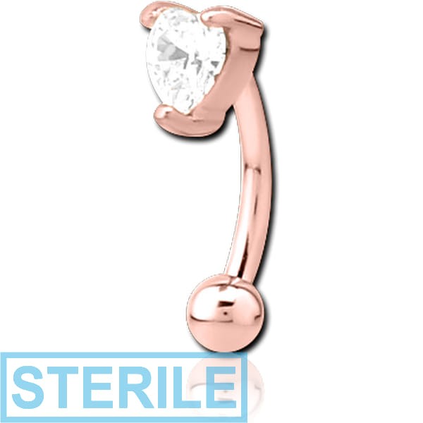 STERILE ROSE GOLD PVD COATED SURGICAL STEEL JEWELLED CURVED MICRO BARBELL - HEART