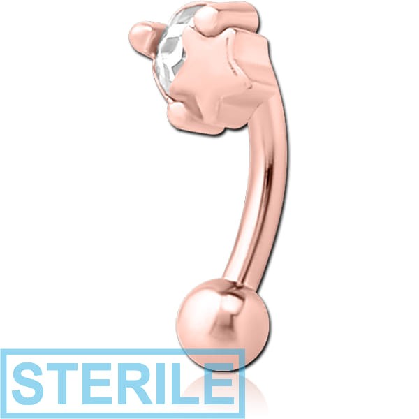 STERILE ROSE GOLD PVD COATED SURGICAL STEEL JEWELLED FANCY CURVED MICRO BARBELL - STAR AND GEM