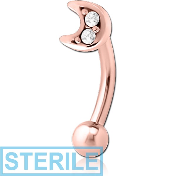 STERILE ROSE GOLD PVD COATED SURGICAL STEEL JEWELLED FANCY CURVED MICRO BARBELL - CRESCENT PRONGS