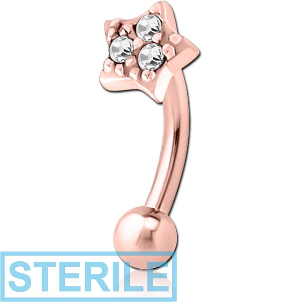 STERILE ROSE GOLD PVD COATED SURGICAL STEEL JEWELLED FANCY CURVED MICRO BARBELL - STAR PRONGS