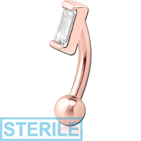 STERILE ROSE GOLD PVD COATED SURGICAL STEEL JEWELLED FANCY CURVED MICRO BARBELL - SQUARE