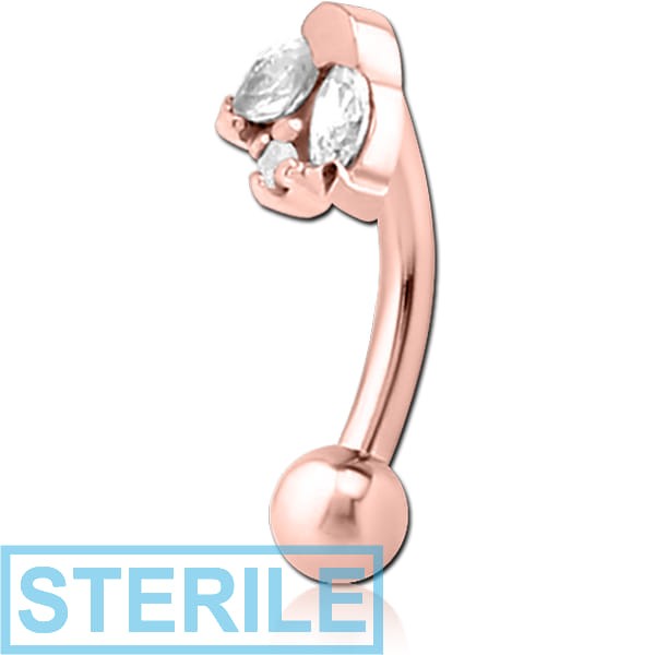 STERILE ROSE GOLD PVD COATED SURGICAL STEEL JEWELLED FANCY CURVED MICRO BARBELL