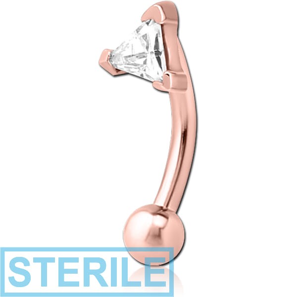 STERILE ROSE GOLD PVD COATED SURGICAL STEEL JEWELLED FANCY CURVED MICRO BARBELL - TRIANGLE