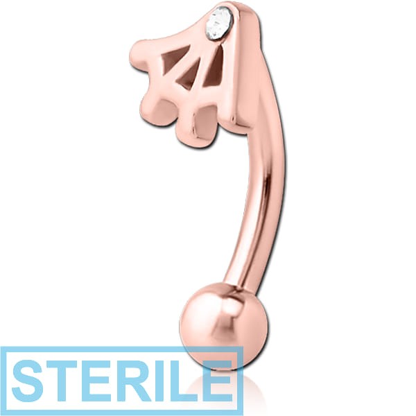 STERILE ROSE GOLD PVD COATED SURGICAL STEEL JEWELLED FANCY CURVED MICRO BARBELL - WEB
