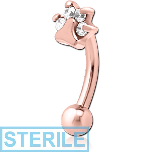 STERILE ROSE GOLD PVD COATED SURGICAL STEEL JEWELLED FANCY CURVED MICRO BARBELL - ANIMAL PAW