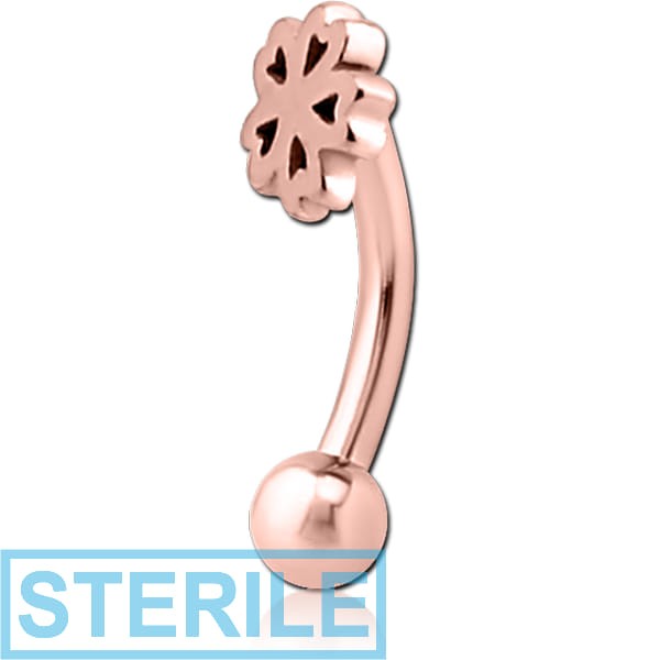 STERILE ROSE GOLD PVD COATED SURGICAL STEEL FANCY CURVED MICRO BARBELL - CLOVER