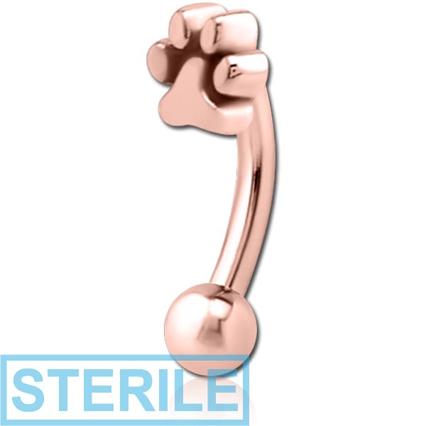STERILE ROSE GOLD PVD COATED SURGICAL STEEL FANCY CURVED MICRO BARBELL - PLAIN ANIMAL PAW