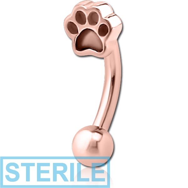 STERILE ROSE GOLD PVD COATED SURGICAL STEEL FANCY CURVED MICRO BARBELL - ANIMAL PAW INDENT