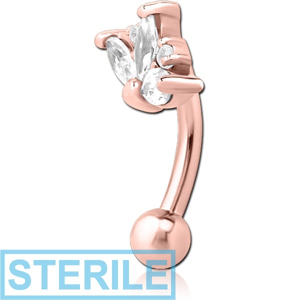 STERILE ROSE GOLD PVD COATED SURGICAL STEEL JEWELLED FANCY CURVED MICRO BARBELL