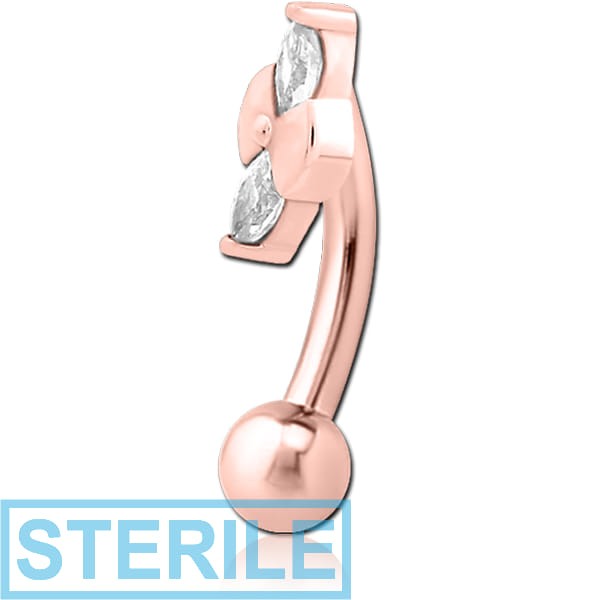 STERILE ROSE GOLD PVD COATED SURGICAL STEEL JEWELLED FANCY CURVED MICRO BARBELL - BOW TIE
