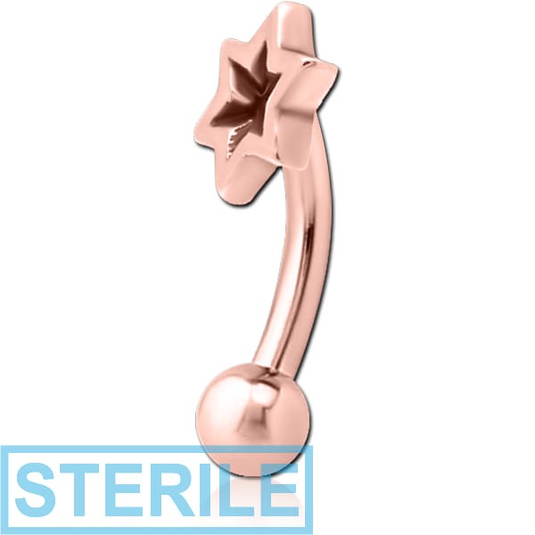 STERILE ROSE GOLD PVD COATED SURGICAL STEEL FANCY CURVED MICRO BARBELL - STAR INDENT