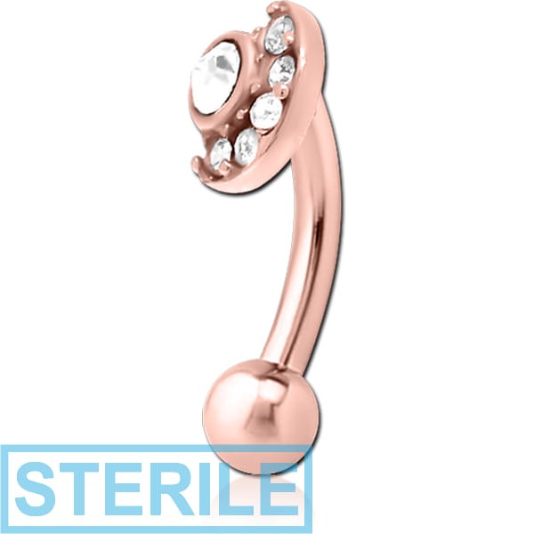 STERILE ROSE GOLD PVD COATED SURGICAL STEEL JEWELLED FANCY CURVED MICRO BARBELL - MOON AND STARS
