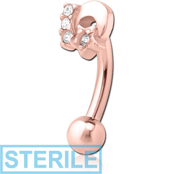 STERILE ROSE GOLD PVD COATED SURGICAL STEEL JEWELLED FANCY CURVED MICRO BARBELL - PLAIN MOON AND STARS