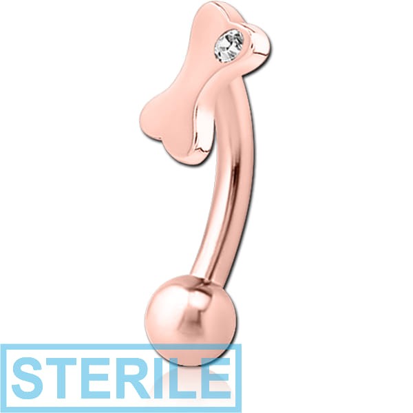 STERILE ROSE GOLD PVD COATED SURGICAL STEEL JEWELLED FANCY CURVED MICRO BARBELL - BONE