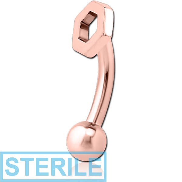 STERILE ROSE GOLD PVD COATED SURGICAL STEEL FANCY CURVED MICRO BARBELL - HEXAGON