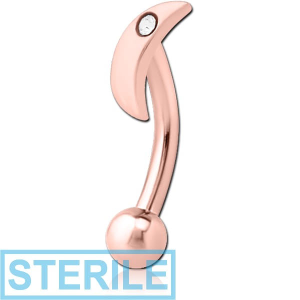 STERILE ROSE GOLD PVD COATED SURGICAL STEEL JEWELLED FANCY CURVED MICRO BARBELL - CRESCENT SINGLE GEM