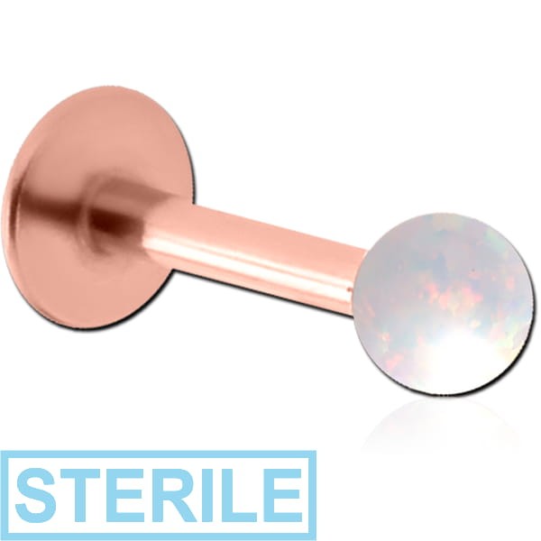 STERILE ROSE GOLD PVD COATED SURGICAL STEEL MICRO LABRET WITH SYNTHETIC OPAL BALL