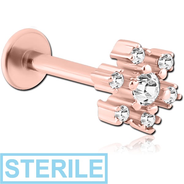 STERILE ROSE GOLD PVD COATED SURGICAL STEEL MICRO LABRET WITH JEWELLED ATTACHMENT - FLOWER