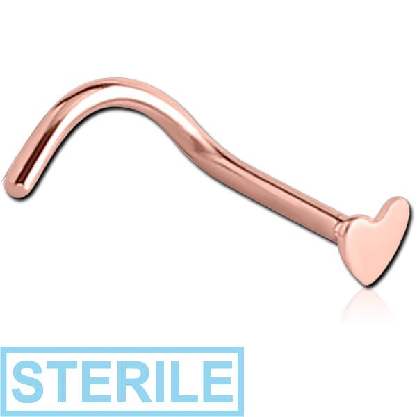 STERILE ROSE GOLD PVD COATED SURGICAL STEEL HEART CURVED NOSE STUD