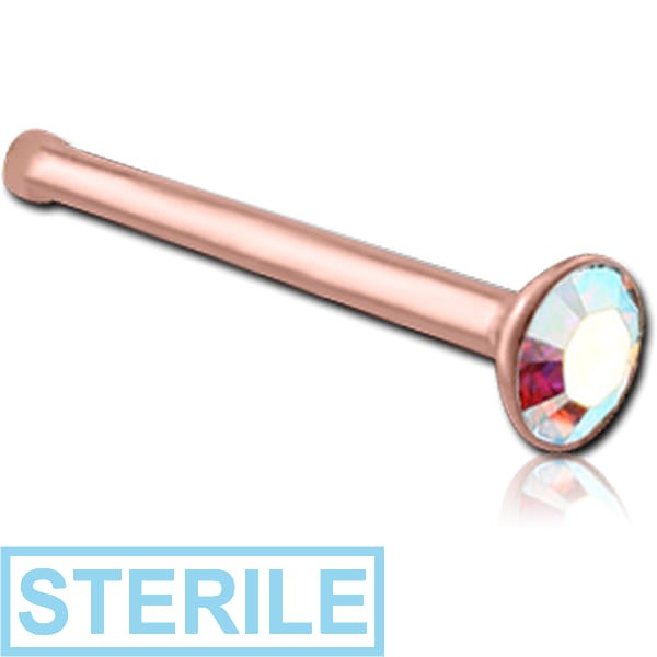 STERILE ROSE GOLD PVD COATED SURGICAL STEEL HIGH END CRYSTAL JEWELLED NOSE BONE WITH STONE BONDING