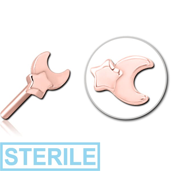STERILE ROSE GOLD PVD COATED SURGICAL STEEL THREADLESS ATTACHMENT - CRESCENT AND STAR