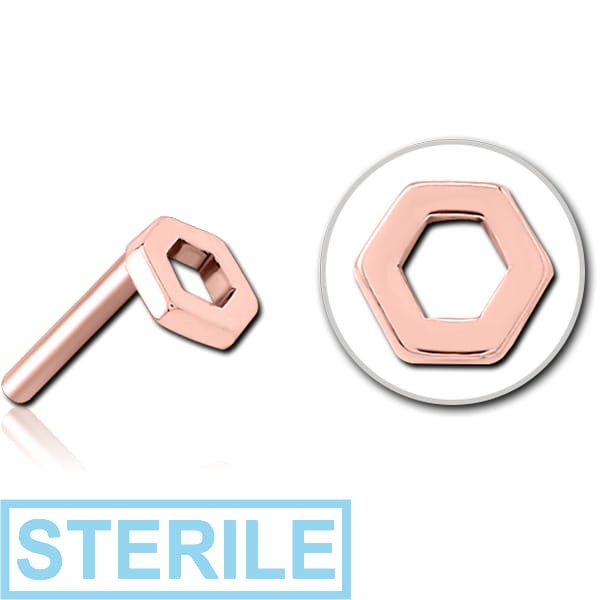STERILE ROSE GOLD PVD COATED SURGICAL STEEL THREADLESS ATTACHMENT - HEXAGON