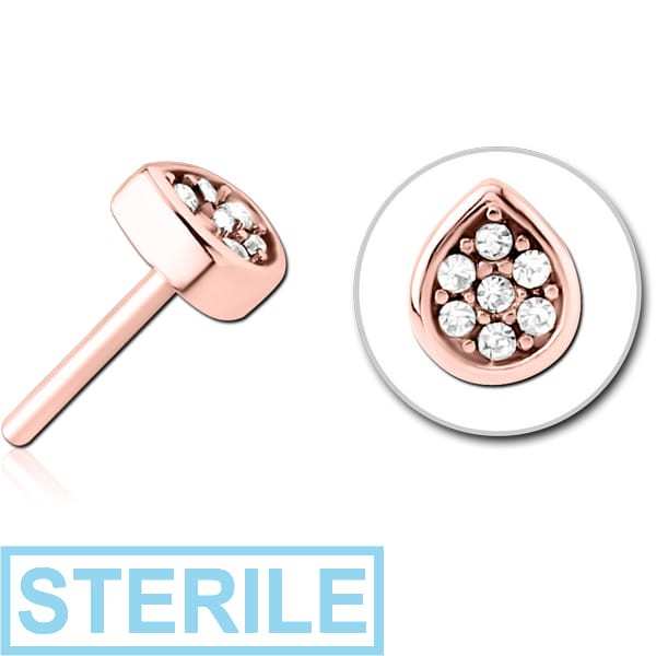 STERILE ROSE GOLD PVD COATED SURGICAL STEEL JEWELLED THREADLESS ATTACHMENT - DROP